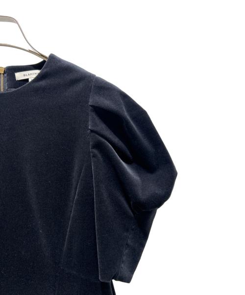 BLAMINK（ブラミンク）BLAMINK (ブラミンク) Velour French Sleeve Dress Back Zip バックジップ ベロア フレンチスリーブ ワンピース ネイビー サイズ:36の古着・服飾アイテム