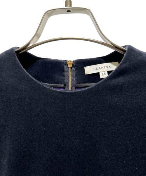 BLAMINK（ブラミンク）BLAMINK (ブラミンク) Velour French Sleeve Dress Back Zip バックジップ ベロア フレンチスリーブ ワンピース ネイビー サイズ:36の古着・服飾アイテム