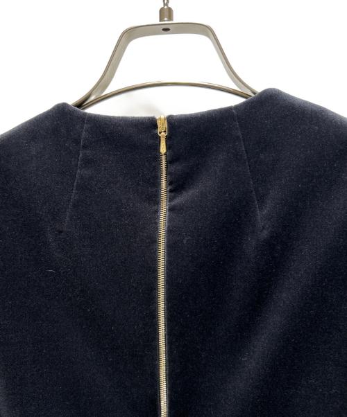 BLAMINK（ブラミンク）BLAMINK (ブラミンク) Velour French Sleeve Dress Back Zip バックジップ ベロア フレンチスリーブ ワンピース ネイビー サイズ:36の古着・服飾アイテム