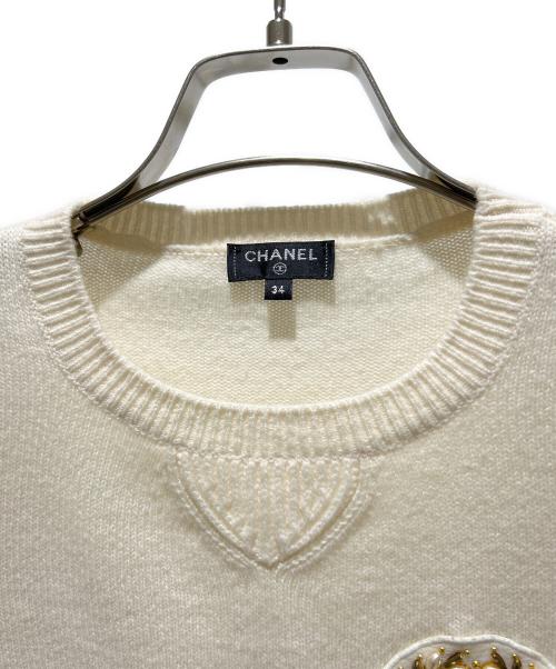 CHANEL（シャネル）CHANEL (シャネル) ココマークビジューカシミヤニット アイボリー サイズ:34の古着・服飾アイテム