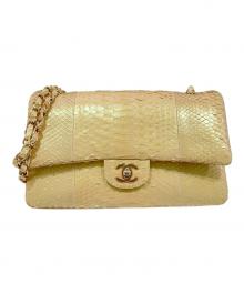 CHANEL（シャネル）の古着「パイソンダブルフラプマトラッセ25/classic double flap/チェーンショルダーバッグ」｜パールホワイト