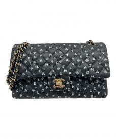 CHANELシャネル）の古着「Matelassé All Over Logo Chain Shoulder Bag/マトラッセ25 wフラップ チェーンショルダーバッグ」｜ブラック×G金具