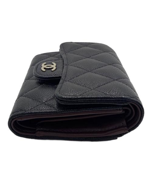 CHANEL（シャネル）CHANEL (シャネル) マトラッセスモールフラップウォレット/3つ折り財布 ブラックの古着・服飾アイテム