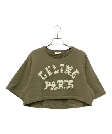 CELINE オリーブグリーン クロップドスウェット 中古・古着通販】CELINE (セリーヌ) クロップドカットソー オリーブ