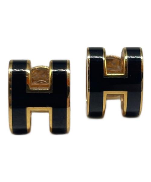 HERMES（エルメス）HERMES (エルメス) ミニポップHピアス/Mini Pop H Earrings ゴールド×ブラックの古着・服飾アイテム