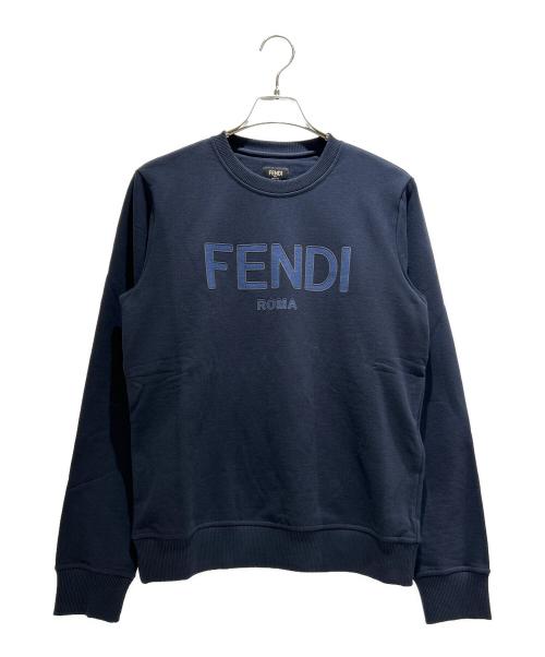 FENDI（フェンディ）FENDI (フェンディ) ローマ ロゴ スウェット プルオーバー/Roma Logo Sweatshirt Navy Cotton Crewneck Embroidered Logo Pullover ネイビー サイズ:XSの古着・服飾アイテム