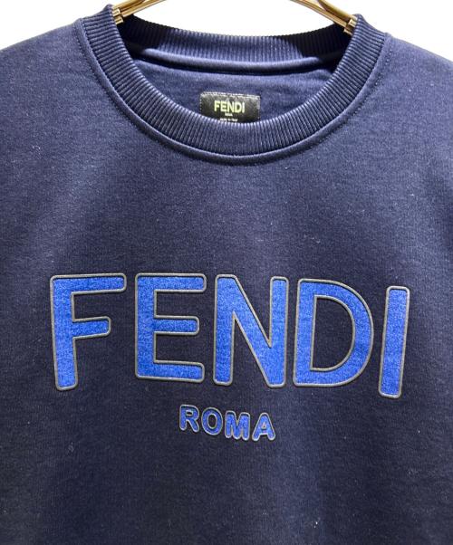 FENDI（フェンディ）FENDI (フェンディ) ローマ ロゴ スウェット プルオーバー/Roma Logo Sweatshirt Navy Cotton Crewneck Embroidered Logo Pullover ネイビー サイズ:XSの古着・服飾アイテム