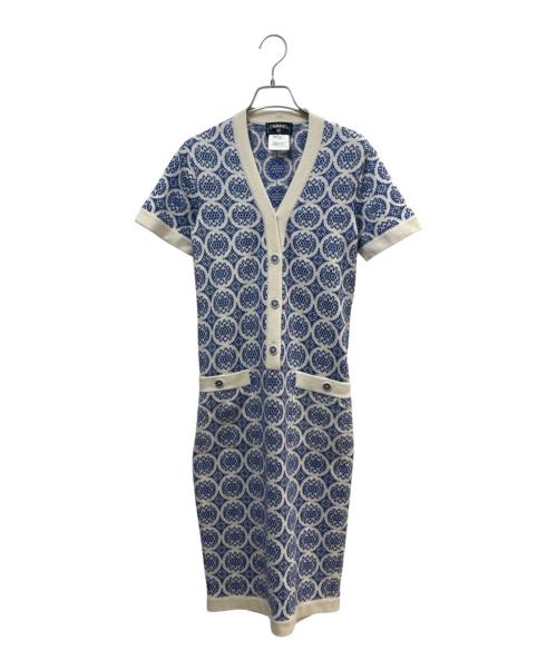 CHANEL（シャネル）CHANEL (シャネル) ニットワンピース ホワイト×ブルー サイズ:36の古着・服飾アイテム