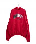 BALENCIAGAバレンシアガ）の古着「Faux Logo Round Hem Hoodie フェイクロゴ ラウンドフーディ/761458 TPVE3」｜レッド