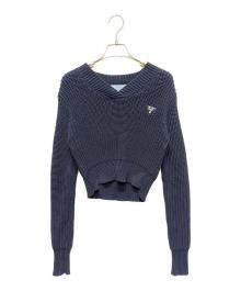 PRADA（プラダ）の古着「ロゴVネックニット　	P24R1G S221 1082」｜ネイビー