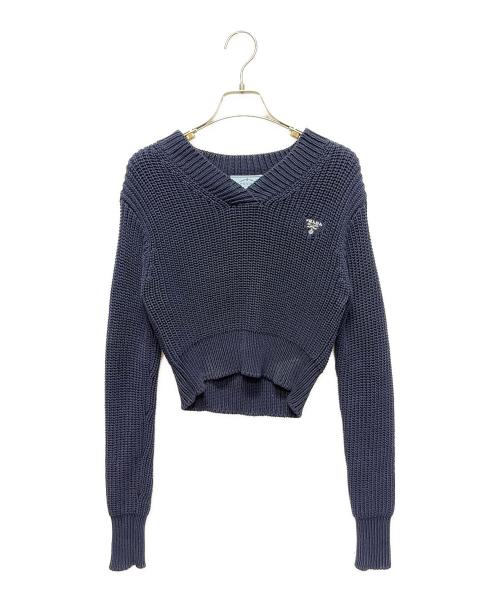 PRADA（プラダ）PRADA (プラダ) ロゴVネックニット　	P24R1G S221 1082 ネイビー サイズ:36の古着・服飾アイテム