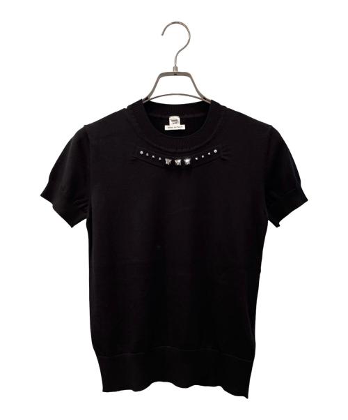 HERMES（エルメス）HERMES (エルメス) メドール スタッズ半袖ニット ブラック サイズ:36の古着・服飾アイテム