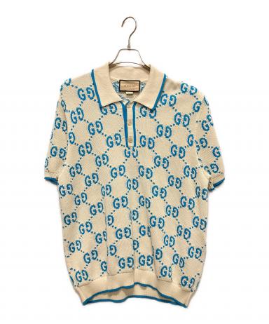 ◆GUCCI  コラボ 美品 ポロシャツ ブルー S 5019 中古・古着通販】GUCCI (グッチ) GUCCI GG Logo Knit Polo Shirt/GG
