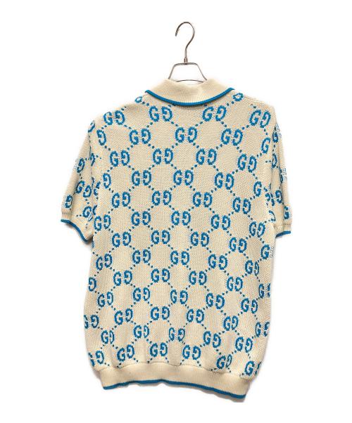 GUCCI（グッチ）GUCCI (グッチ) GUCCI GG Logo Knit Polo Shirt/GGロゴ ニットポロシャツ/741962 XKC6B アイボリー×スカイブルー サイズ:XXLの古着・服飾アイテム