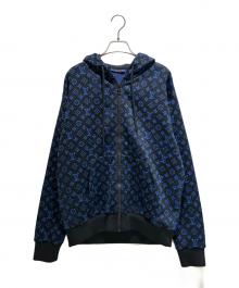 LOUIS VUITTON（ルイ ヴィトン）の古着「モノグラム ジップスルー ジャカード フーディ」｜ブラック×ブルー