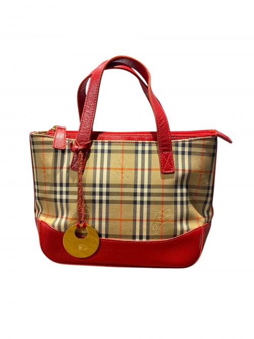 BURBERRY（バーバリー）BURBERRY (バーバリー) ハンドバッグ レッド×ベージュ サイズ:-の古着・服飾アイテム