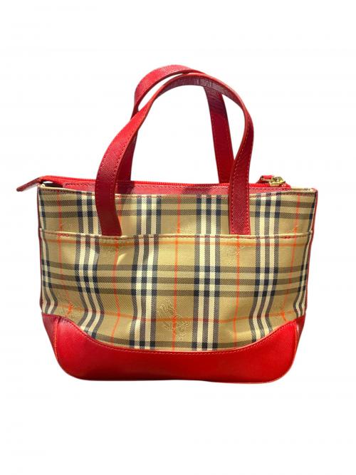 BURBERRY（バーバリー）BURBERRY (バーバリー) ハンドバッグ レッド×ベージュ サイズ:-の古着・服飾アイテム