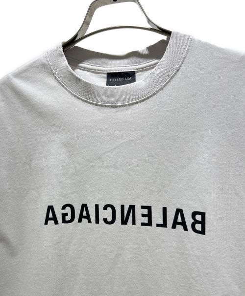 BALENCIAGA（バレンシアガ）BALENCIAGA (バレンシアガ) ダメージ加工リバースロゴTシャツ/612966 TNVV8 ラベンダー サイズ:XSの古着・服飾アイテム