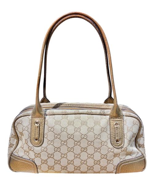 GUCCI（グッチ）GUCCI (グッチ) プリンシーミニボストンバッグ ベージュ×ゴールドの古着・服飾アイテム