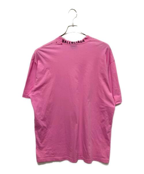 BALENCIAGA（バレンシアガ）BALENCIAGA (バレンシアガ) ダメージ加工ネックロゴTシャツ ピンク サイズ:XSの古着・服飾アイテム