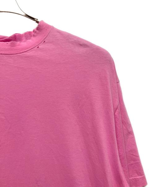 BALENCIAGA（バレンシアガ）BALENCIAGA (バレンシアガ) ダメージ加工ネックロゴTシャツ ピンク サイズ:XSの古着・服飾アイテム