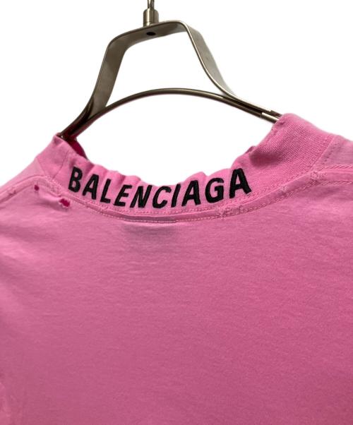 BALENCIAGA（バレンシアガ）BALENCIAGA (バレンシアガ) ダメージ加工ネックロゴTシャツ ピンク サイズ:XSの古着・服飾アイテム