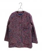 GUCCIグッチ）の古着「ノーカラーツイードジャケット」｜レッド×ブルー