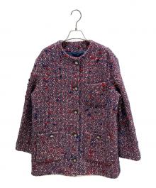 GUCCI（グッチ）の古着「ノーカラーツイードジャケット」｜レッド×ブルー