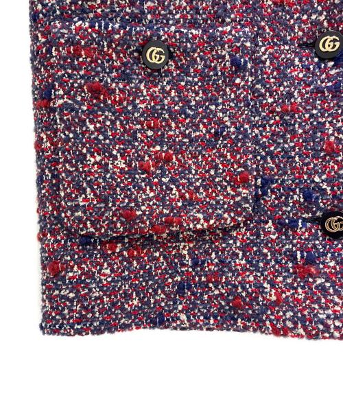 GUCCI（グッチ）GUCCI (グッチ) ノーカラーツイードジャケット レッド×ブルー サイズ:38の古着・服飾アイテム