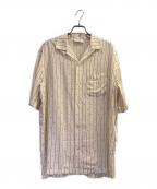 CELINEセリーヌ）の古着「Céline Mini Triomphe Stripe Hawaiian Shirt ミニ トリオンフ ストライプ ハワイアンシャツ」｜ベージュ