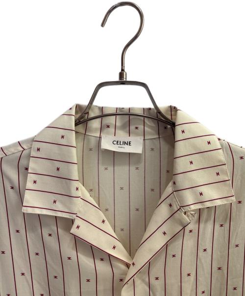 CELINE（セリーヌ）CELINE (セリーヌ) Céline Mini Triomphe Stripe Hawaiian Shirt ミニ トリオンフ ストライプ ハワイアンシャツ ベージュ サイズ:37の古着・服飾アイテム