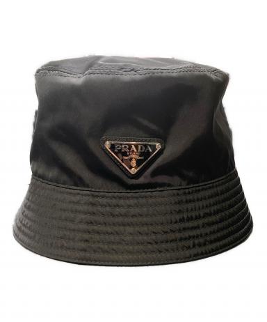 中古・古着通販】PRADA (プラダ) ロゴプレートナイロンハット ブラック