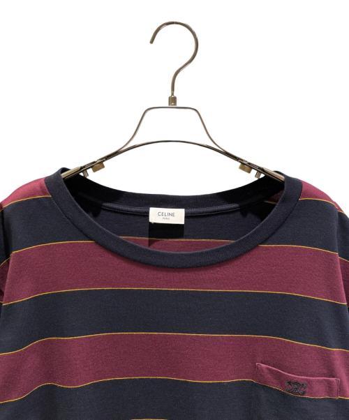 CELINE（セリーヌ）CELINE (セリーヌ) トリオンフ刺繍ラージボーダー Tシャツ ボルドー×ネイビー サイズ:XXLの古着・服飾アイテム