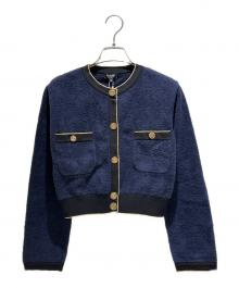 CHANEL（シャネル）の古着「Metal Coco Button Collarless Jacket メタルココボタン ノーカラー ジャケット/P60477K46062」｜ネイビー×ゴールド