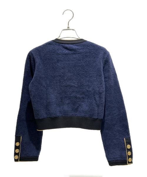 CHANEL（シャネル）CHANEL (シャネル) Metal Coco Button Collarless Jacket メタルココボタン ノーカラー ジャケット/P60477K46062 ネイビー×ゴールド サイズ:36の古着・服飾アイテム