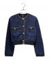 CHANEL（シャネル）の古着「Metal Coco Button Collarless Jacket メタルココボタン ノーカラー ジャケット/P60477K46062」｜ネイビー×ゴールド