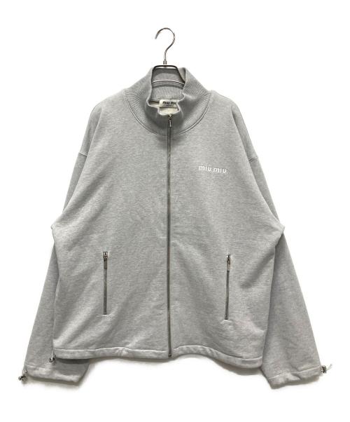 MIU MIU（ミュウミュウ）MIU MIU (ミュウミュウ) Logo Embroidery Zip Up Blouson(ロゴエンブロイダリージップアップスウェット) グレー サイズ:Sの古着・服飾アイテム