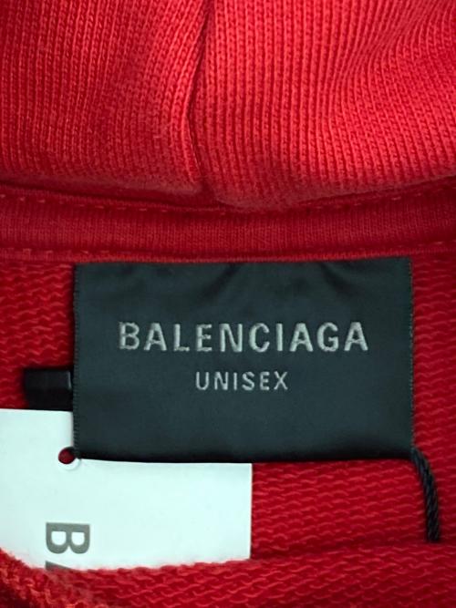 BALENCIAGA（バレンシアガ）BALENCIAGA (バレンシアガ) Faux Logo Round Hem Hoodie レッド サイズ:2の古着・服飾アイテム