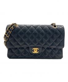 CHANEL（シャネル）の古着「Matelassé 25/マトラッセ25/Double Flap Chain Shoulder Bag/Wフラップチェーンショルダーバッグ」｜ブラック