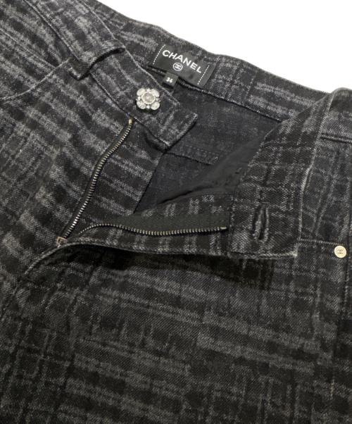CHANEL（シャネル）CHANEL (シャネル) チェックデニムパンツ ブラック サイズ:34の古着・服飾アイテム