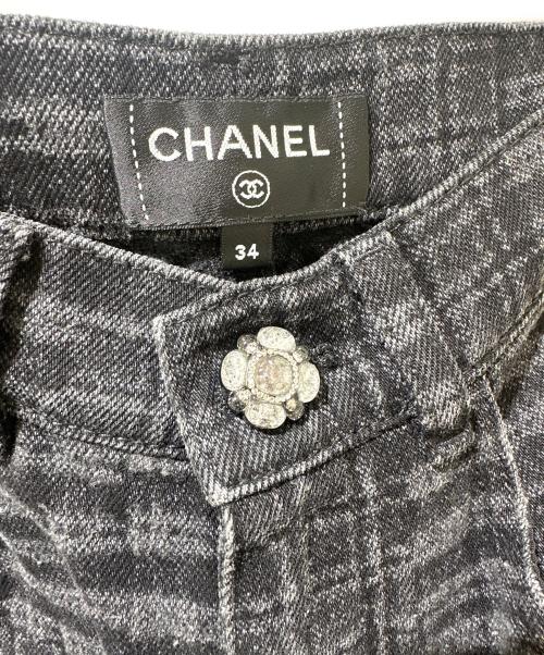CHANEL（シャネル）CHANEL (シャネル) チェックデニムパンツ ブラック サイズ:34の古着・服飾アイテム