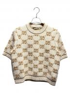 GUCCIグッチ）の古着「GGロゴショートスリーブニット/770059 XKCNA」｜ベージュ