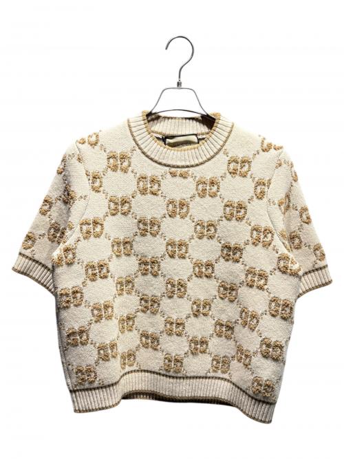 GUCCI（グッチ）GUCCI (グッチ) GGロゴショートスリーブニット/770059 XKCNA ベージュ サイズ:Lの古着・服飾アイテム