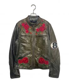DOLCE & GABBANA（ドルチェ＆ガッバーナ）の古着「Gobelin design leather jacket」｜オリーブ