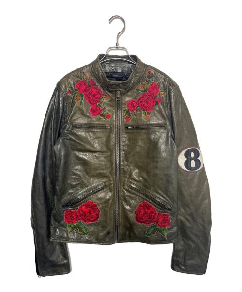 DOLCE & GABBANA（ドルチェ＆ガッバーナ）DOLCE & GABBANA (ドルチェ＆ガッバーナ) Gobelin design leather jacket オリーブ サイズ:48の古着・服飾アイテム