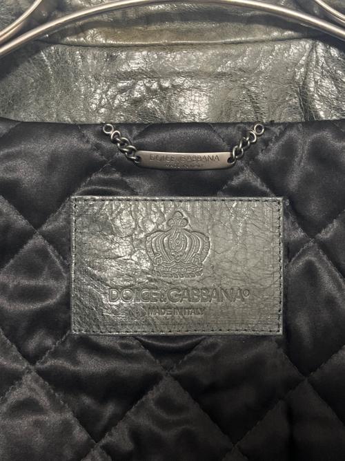 DOLCE & GABBANA（ドルチェ＆ガッバーナ）DOLCE & GABBANA (ドルチェ＆ガッバーナ) Gobelin design leather jacket オリーブ サイズ:48の古着・服飾アイテム