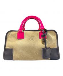 LOEWE（ロエベ）の古着「スウェードボストンバッグ」｜ベージュ×ピンク