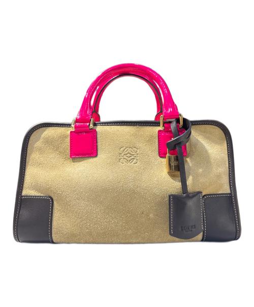 LOEWE（ロエベ）LOEWE (ロエベ) スウェードボストンバッグ ベージュ×ピンクの古着・服飾アイテム