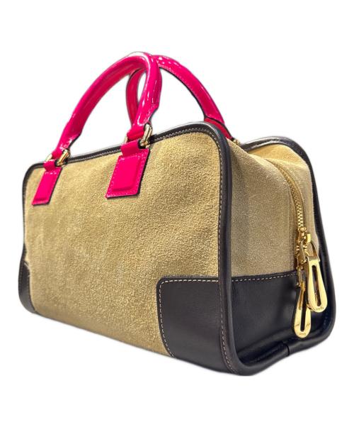 LOEWE（ロエベ）LOEWE (ロエベ) スウェードボストンバッグ ベージュ×ピンクの古着・服飾アイテム