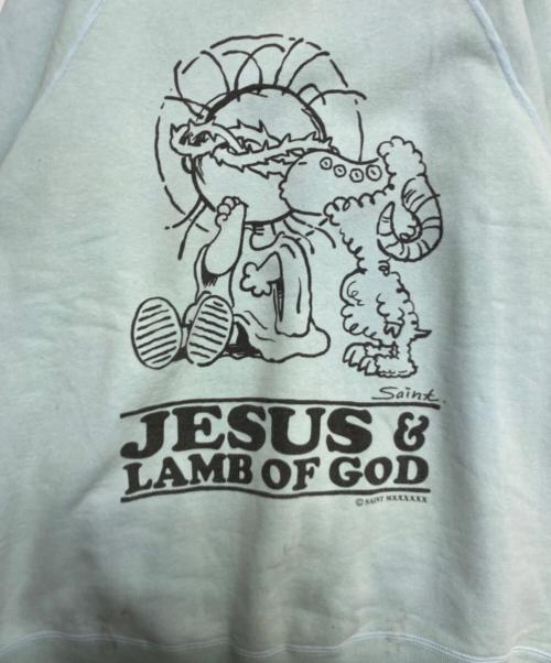 SAINT MICHAEL（セントマイケル）SAINT MICHAEL (セントマイケル) JESUS CREW NECK SWEAT ブルー サイズ:Lの古着・服飾アイテム